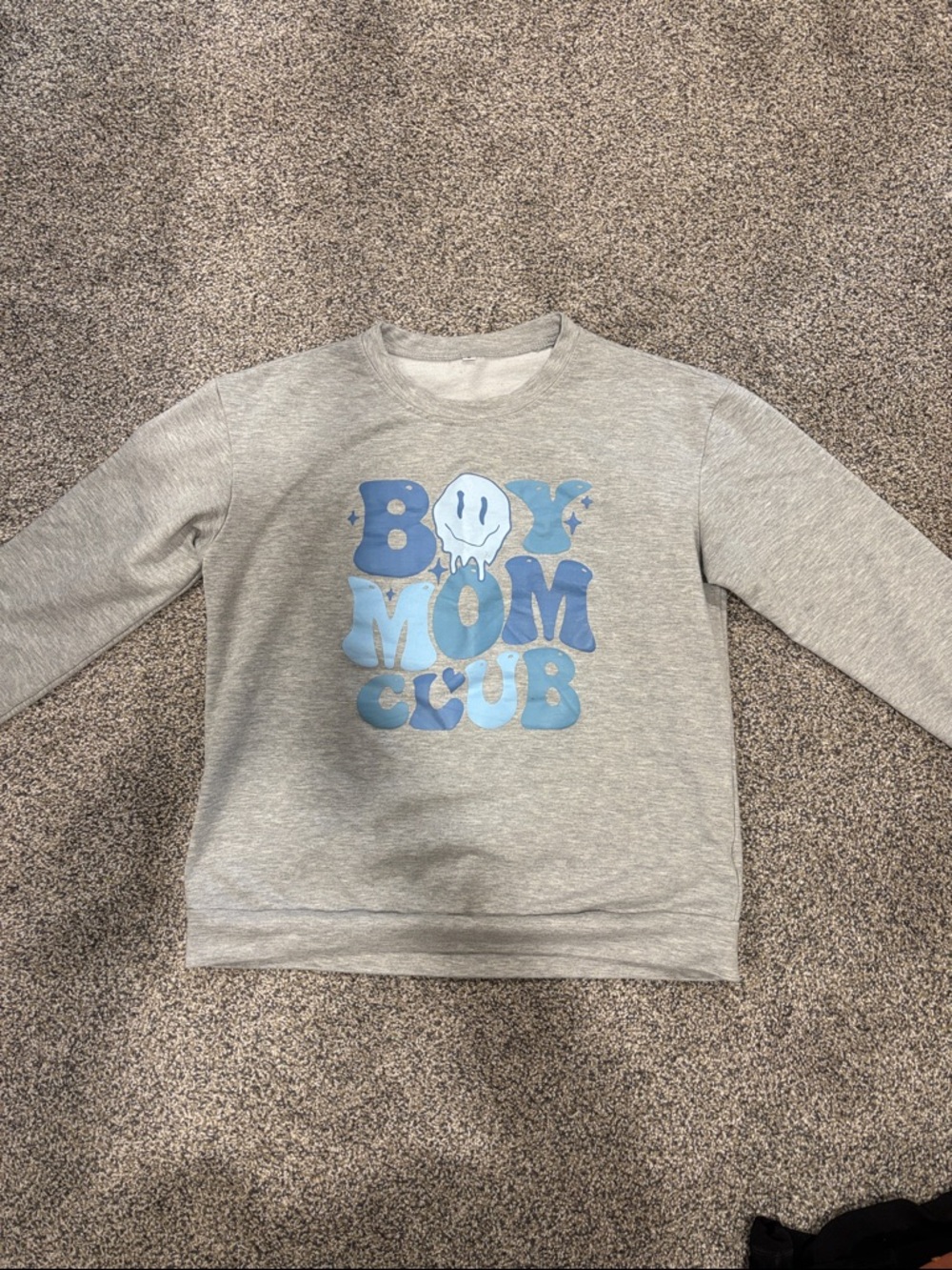 Boy Mom Club Graphic Sweatshirt - Light Gray & Blue